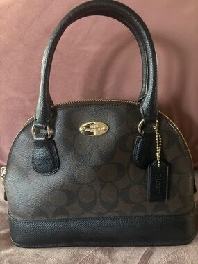 Coach Brown and Black Signature Dome Satchel with Gold Hardware